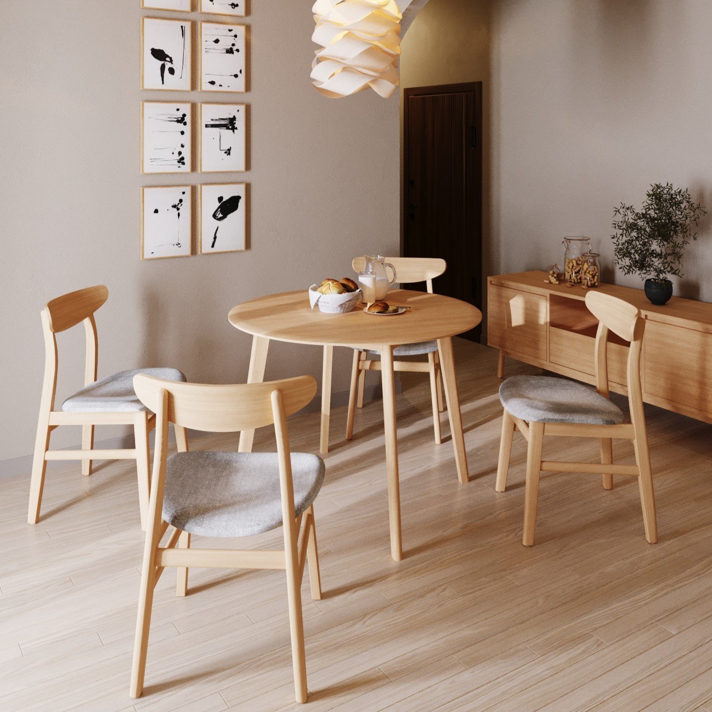 Bộ Bàn Ăn Tròn Oslo (Màu Tự Nhiên, 100)