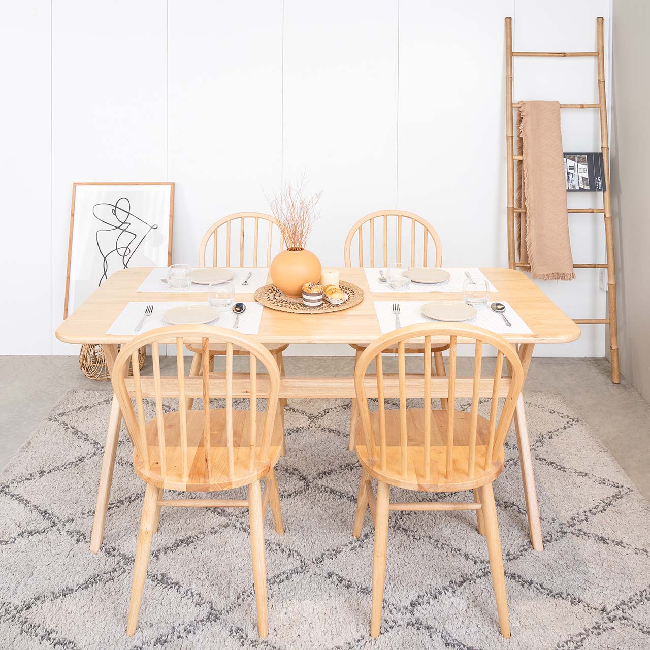 Bộ Bàn Ăn Gỗ Cao Su Tự Nhiên  VLINE 602 (75cm)