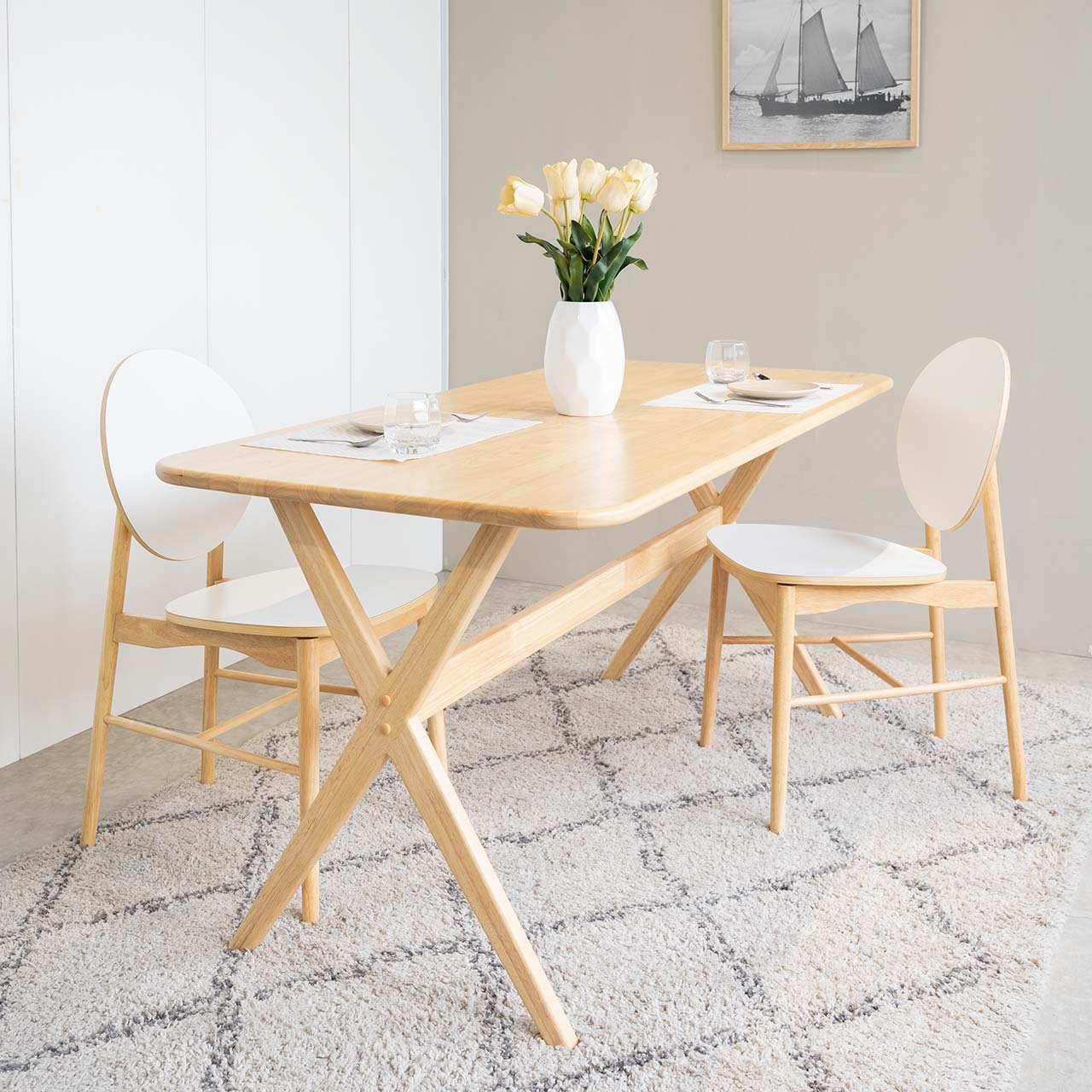 Bộ Bàn Ăn Gỗ Cao Su Tự Nhiên  VLINE 602 (75cm)