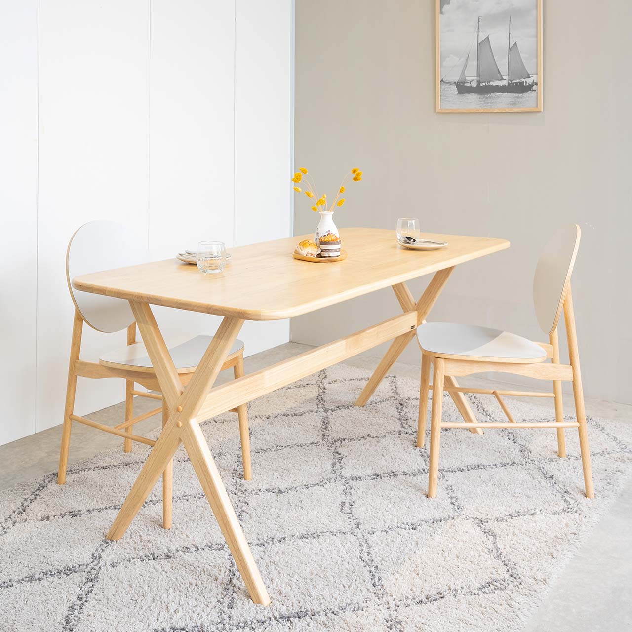 Bộ Bàn Ăn Gỗ Cao Su Tự Nhiên  VLINE 602 (75cm)