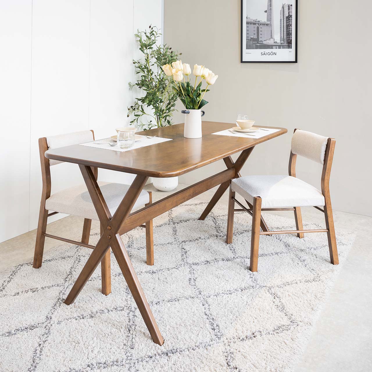 Bộ Bàn Ăn Gỗ Cao Su Tự Nhiên  VLINE 602 (75cm)