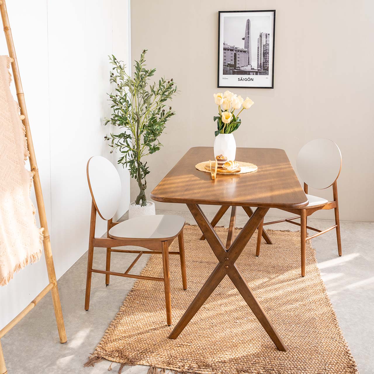 Bộ Bàn Ăn Gỗ Cao Su Tự Nhiên  VLINE 602 (75cm)