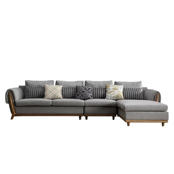 Ghế sofa góc đệm vải viền da gỗ sồi L22