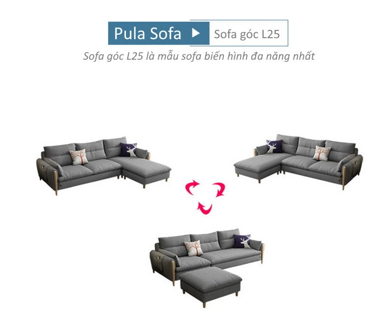 Ghế sofa góc đệm viền gỗ thô L25