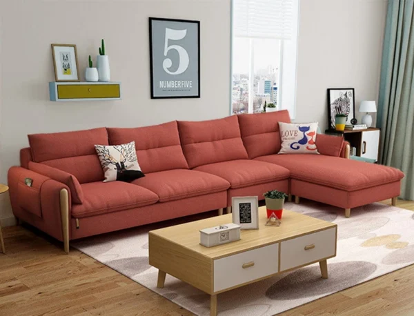 Ghế sofa góc đệm vải viền gỗ sồi L25