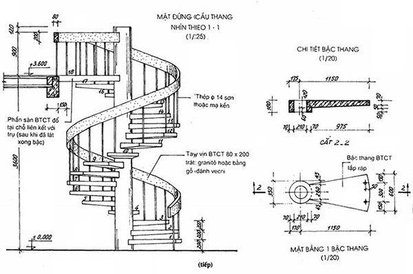 chi tiết bản vẽ kỹ thuật cầu thang xoắn ốc