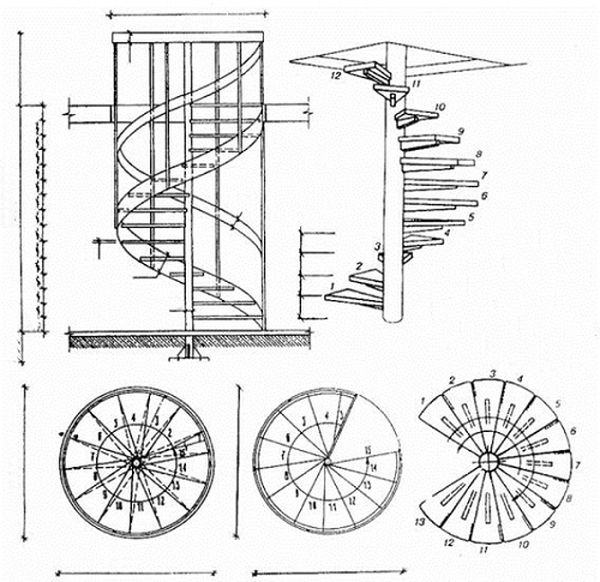 bản vẽ cầu thang xoắn 21 bậc