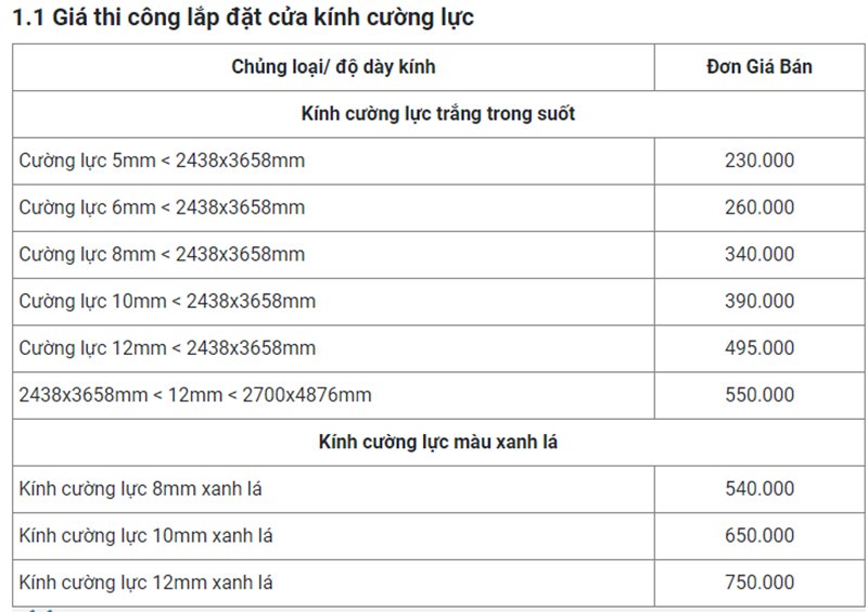 Báo giá thi công lắp đặt hệ cửa kính