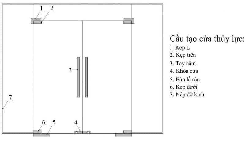 bản vẽ kỹ thuật cửa kính cường lực