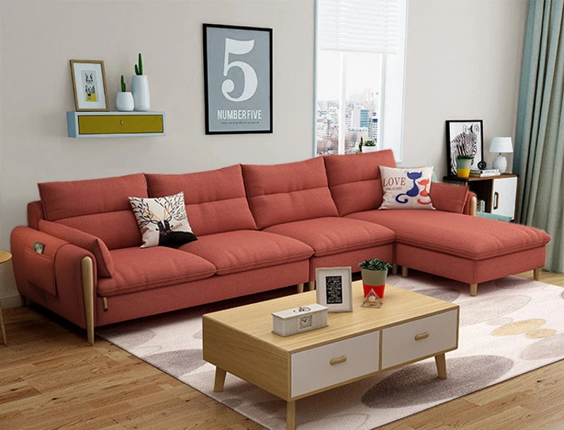 Ghế sofa góc đệm viền gỗ thô L25