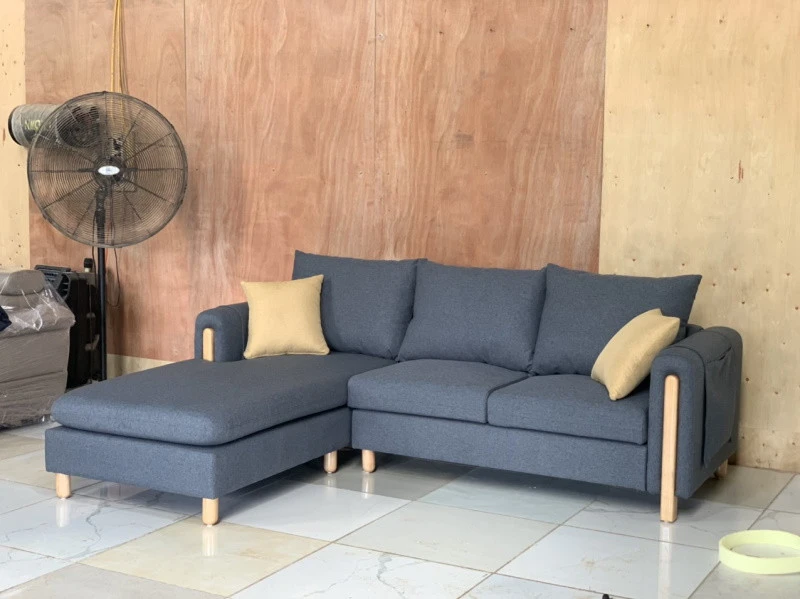 Ghế sofa góc đệm viền gỗ thô L25