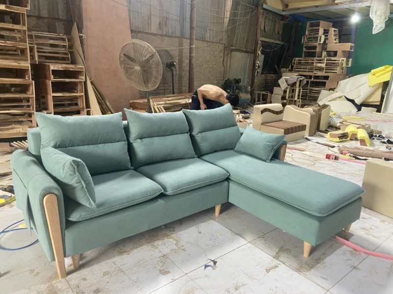 Ghế sofa góc đệm viền gỗ thô L25