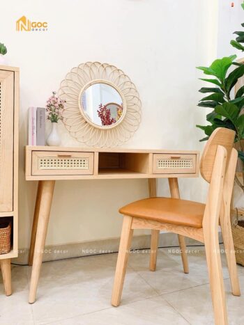 Bàn 2 hộc kéo 1 hộc trống phối mây