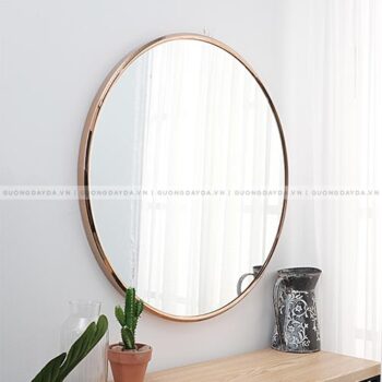 Gương tròn Inox – Vàng Hồng – phòng tắm, bàn phấn