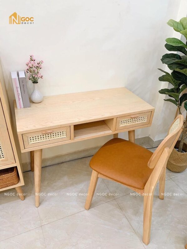 Bàn 2 hộc kéo 1 hộc trống phối mây - Hình ảnh 3