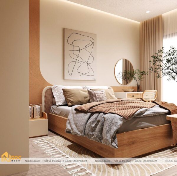 Giường có đầu giường phối mây - Hình ảnh 3