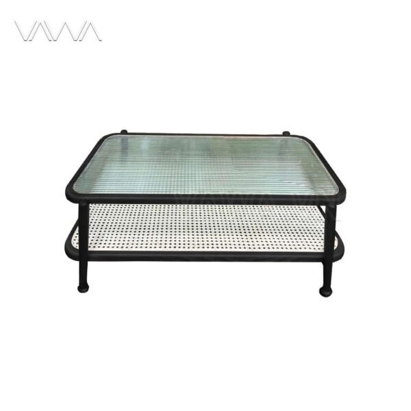 Bàn trà sofa Rustic kính sóng 2 tầng chữ nhật đẹp