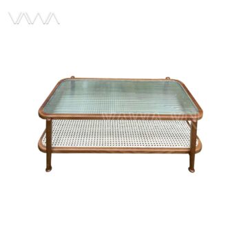 Bàn trà sofa Rustic kính sóng 2 tầng chữ nhật đẹp