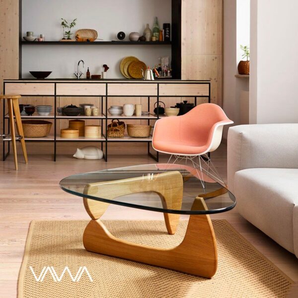 Bàn trà sofa đẹp mặt kính méo chân gỗ Noguchi - Noguchi tea table