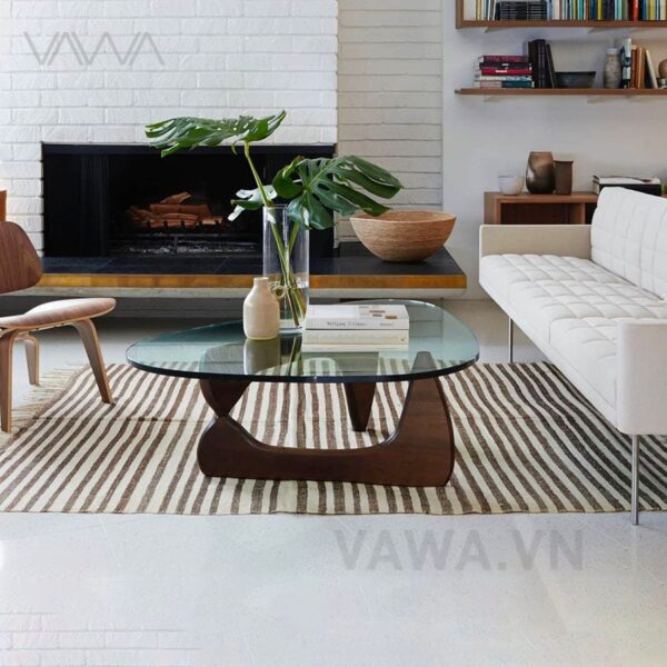 Bàn trà sofa đẹp mặt kính méo chân gỗ Noguchi - Noguchi tea table