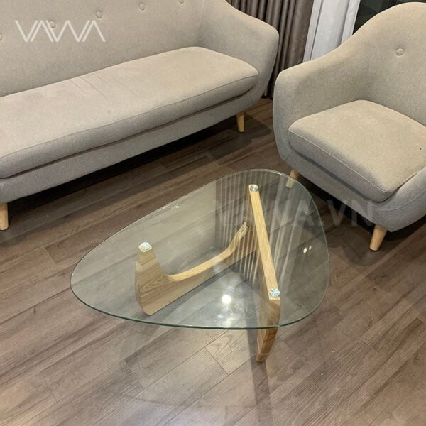 Bàn trà sofa đẹp mặt kính méo chân gỗ Noguchi - Noguchi tea table