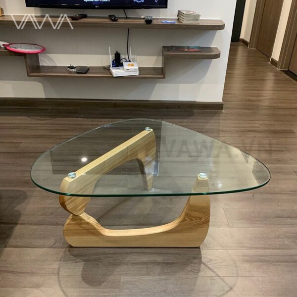 Bàn trà sofa đẹp mặt kính méo chân gỗ Noguchi - Noguchi tea table