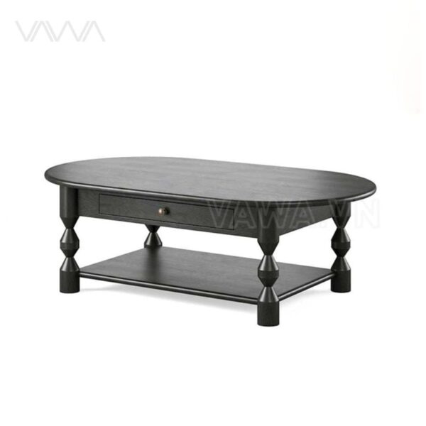 Bàn trà sofa gỗ chân tiện Topia Oval – Bàn sofa Indochine, tân cổ điển, thô mộc tinh tế