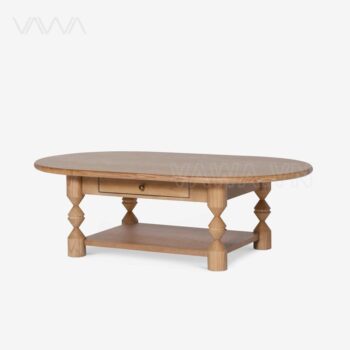 Bàn trà sofa gỗ chân tiện Topia Oval – Bàn sofa Indochine, tân cổ điển, thô mộc tinh tế