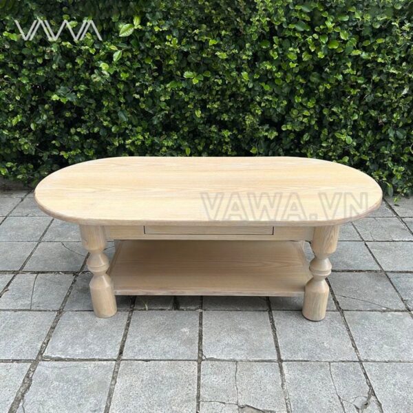 Bàn trà sofa gỗ chân tiện Topia Oval – Bàn sofa Indochine, tân cổ điển, thô mộc tinh tế