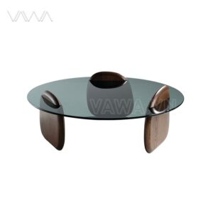 Bàn trà sofa tối giản chân gỗ mặt kính Rove