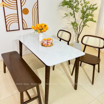 BỘ BÀN ĂN MẶT ĐÁ MÀU NÂU