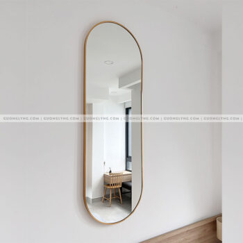 Gương hình oval khung nhôm – toàn thân – Vàng