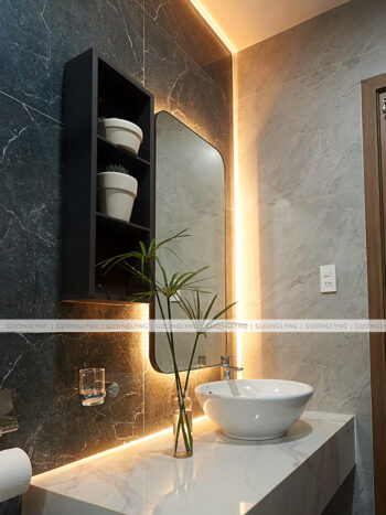 Gương phòng tắm, bàn phấn – chữ nhật bo góc – Đèn led