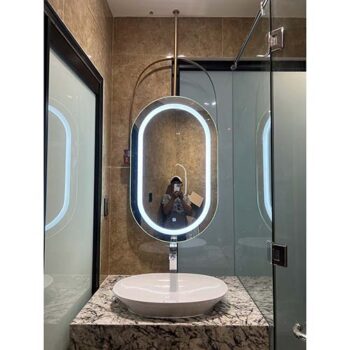 Gương hình bầu khung sắt – đèn led