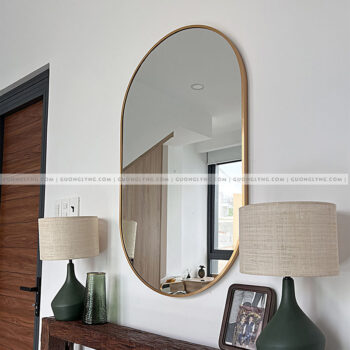 Gương hình oval khung nhôm – Vàng