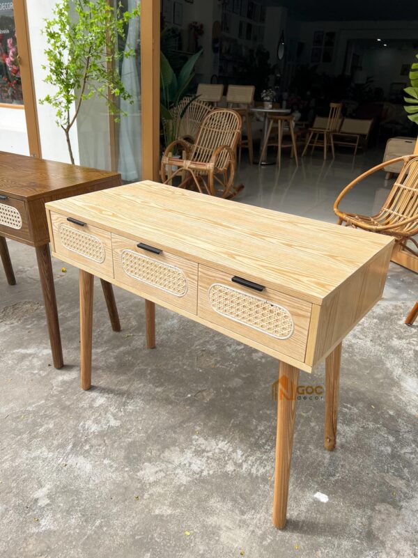Bàn gỗ 3 hộc tủ kéo phối mây màu tự nhiên - Hình ảnh 7