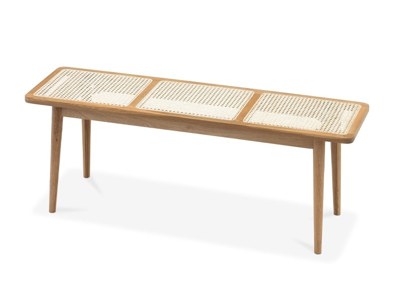 Ghế băng dài gỗ sồi mặt mây mắt cáo tự nhiên