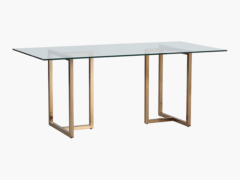 Bàn ăn inox chữ nhật với thiết kế hiện đại mặt kính 10mm