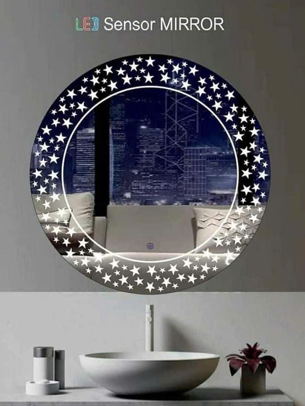 Gương nhà tắm tròn đèn led ngôi sao