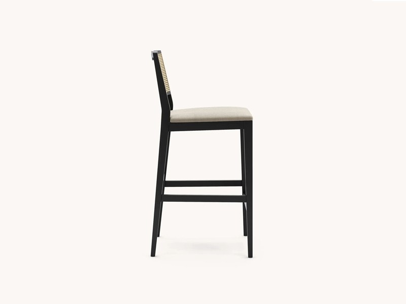 Ghế bar tựa mây mắc cáo, nệm ngồi bọc nệm màu tùy chọn.